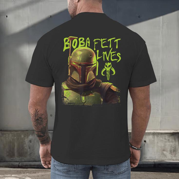 Star Wars The Book Of Boba Fett Neon Boba Fett Lives Poster Men's Back Print T-Shirt