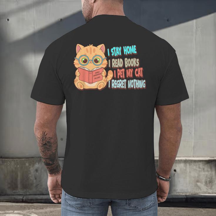 Stay Home Read Books Pet My Cat Regret Nothing Cats Book Men's Back Print T-Shirt Stay Home Read Books Pet My Cat Regret Nothing Cats Book Men's Back Print T-Shirt