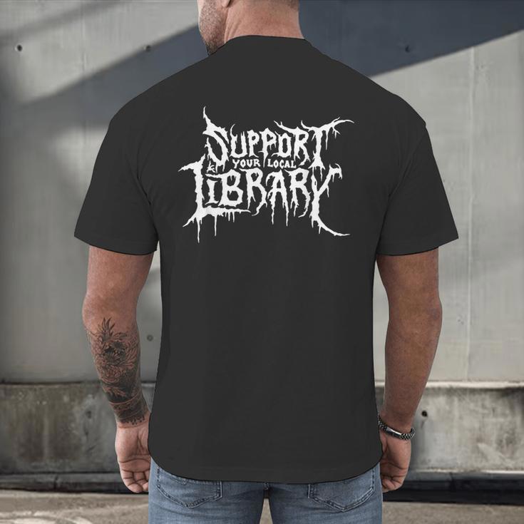 Support Your Local Library Horror Bookworm Men's Back Print T-Shirt