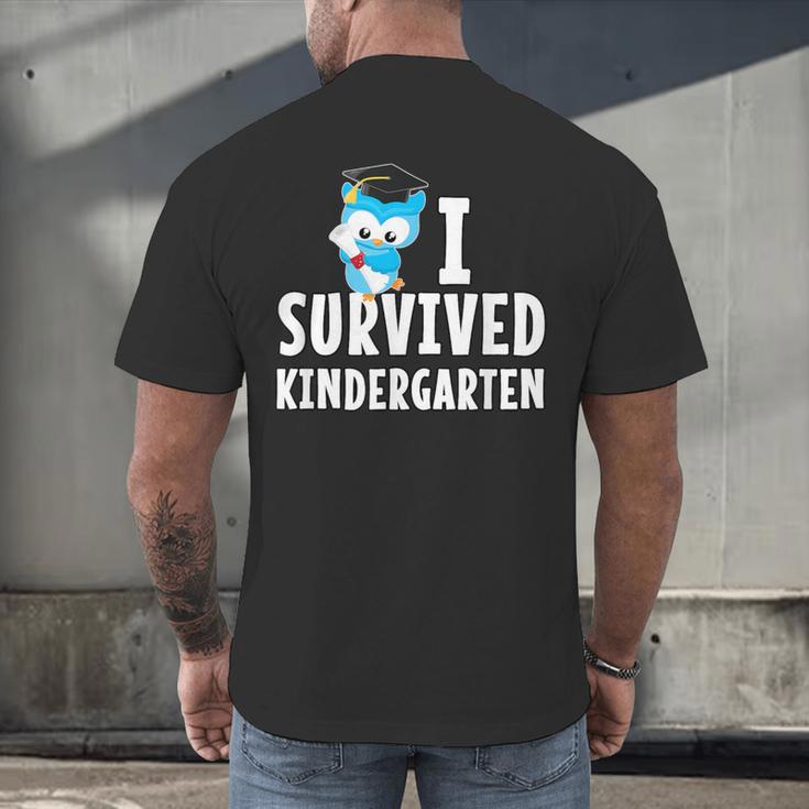 I Survived Kindergarten Graduation Kids Owl Grad Men's Back Print T-Shirt