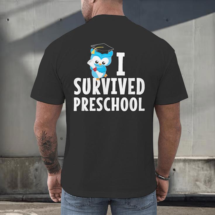 I Survived PreSchool Graduation Kids Owl Grad Shirt Men's Back Print T-Shirt
