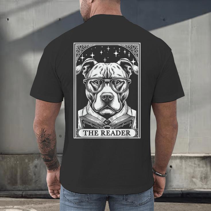 Tarot Card Vintage Pit Bull Pittie Dog Book Lover The Reader Men's Back Print T-Shirt Tarot Card Vintage Pit Bull Pittie Dog Book Lover The Reader Men's Back Print T-Shirt