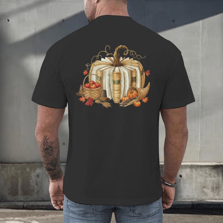 Teacher Book Pumpkin Fall Reading Thanksgiving Autumn Men's Back Print T-Shirt