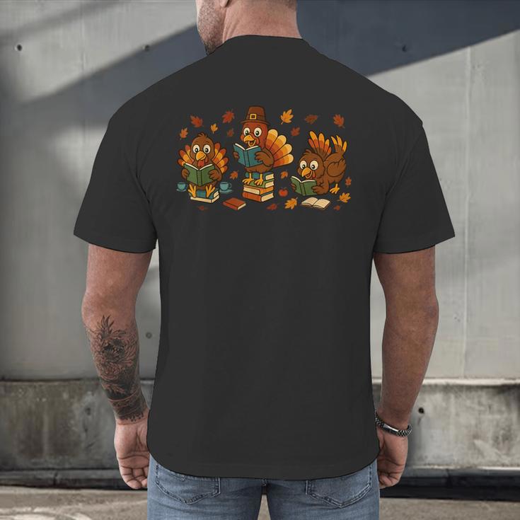 Teacher Fall Thanksgiving Turkey Reading Books Lovers Men's Back Print T-Shirt Teacher Fall Thanksgiving Turkey Reading Books Lovers Men's Back Print T-Shirt