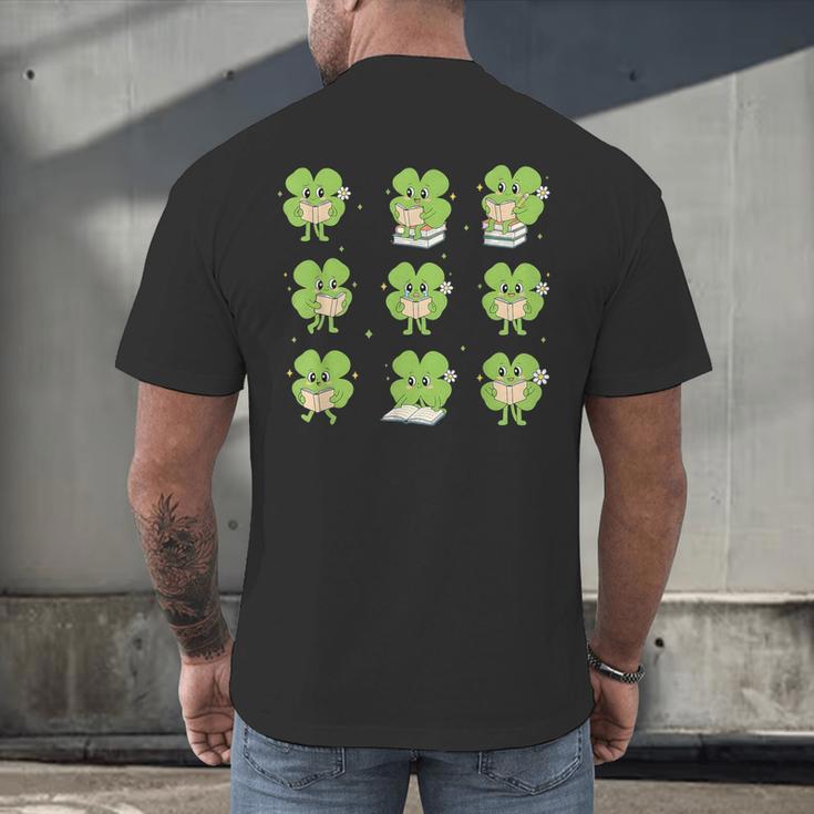Teacher Reading Shamrock St Patrick’s Day Book Lover Kids Men's Back Print T-Shirt