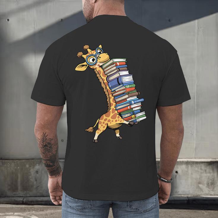 Teacher Shirt Giraffe Holding Books Bookworm Librarian Men's Back Print T-Shirt