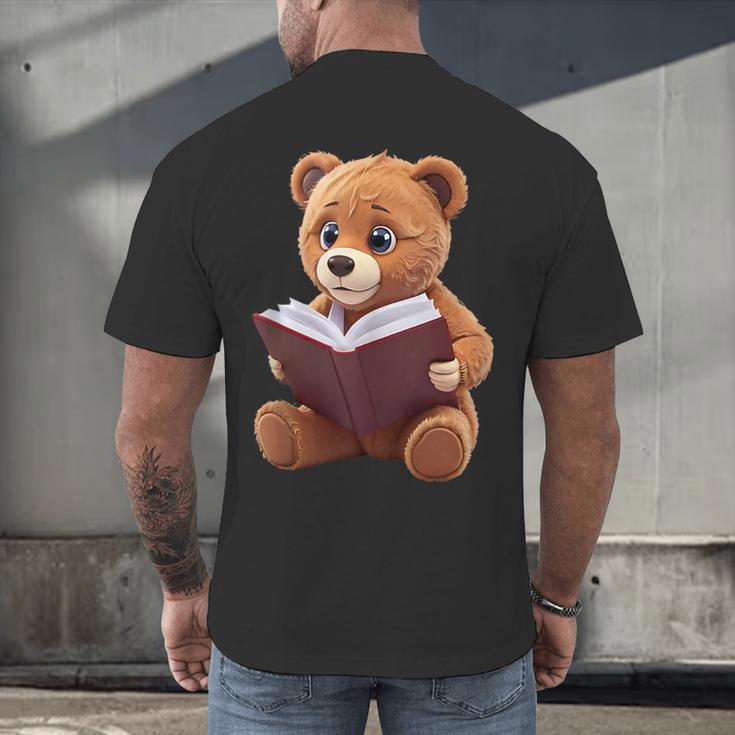 Teddy Bear Reading a Book Men's Back Print T-Shirt