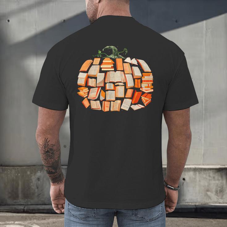 Thanksgiving Fall Books Pumpkins Vintage Library Teacher Kid Men's Back Print T-Shirt
