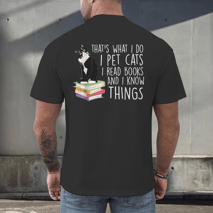That's What I Do I Pet Cat I Read Books Tuxedo Cat Bookworm Men's Back Print T-Shirt That's What I Do I Pet Cat I Read Books Tuxedo Cat Bookworm Men's Back Print T-Shirt