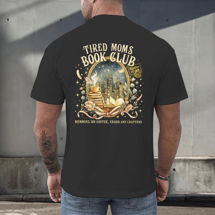 Tired Moms Book Club Cozy Night Coffee Reading Cat Men's Back Print T-Shirt