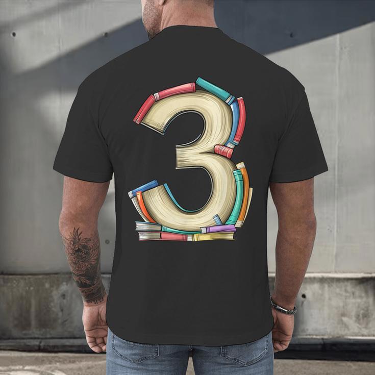 Toddler 3rd Birthday Books Themed 3 Year Old Boys Kids Girls Men's Back Print T-Shirt