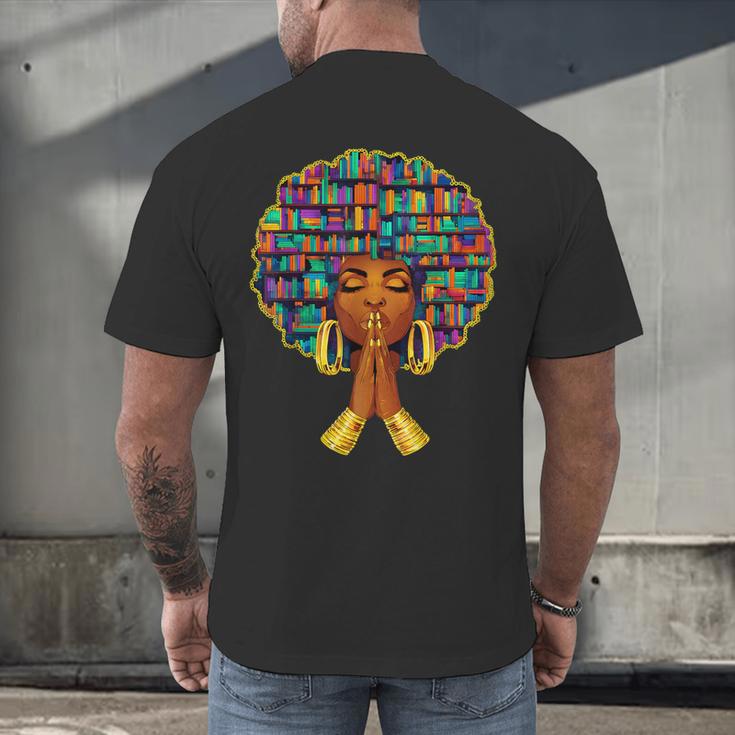 History Month Afro Women Book Lover Librarian Teacher Men's Back Print T-Shirt