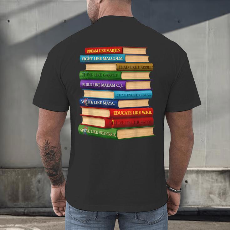 History Month Educated Black Leaders Reading Books Men's Back Print T-Shirt