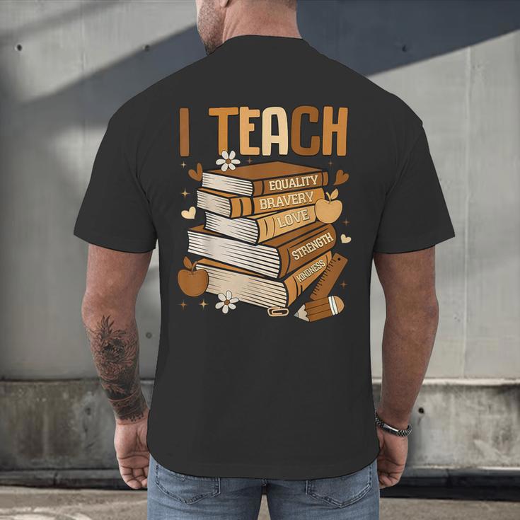 History Month I Teach Melanin Book Black Teacher Men's Back Print T-Shirt