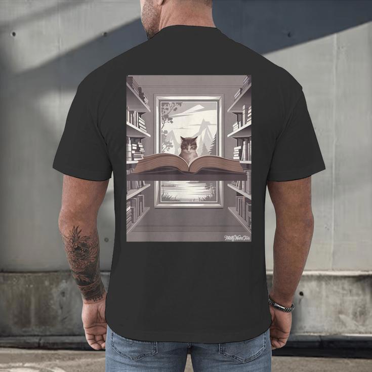 Totally Weird Tees Cat Library Book Reading Literary Men's Back Print T-Shirt Totally Weird Tees Cat Library Book Reading Literary Men's Back Print T-Shirt
