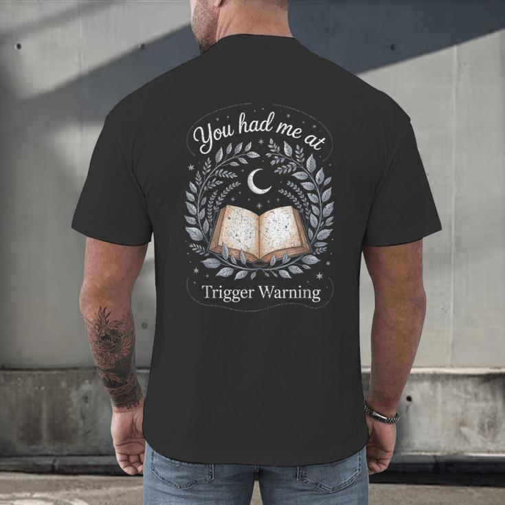 You Had Me At Trigger Warning Dark Romance Skeleton Book Men's Back Print T-Shirt