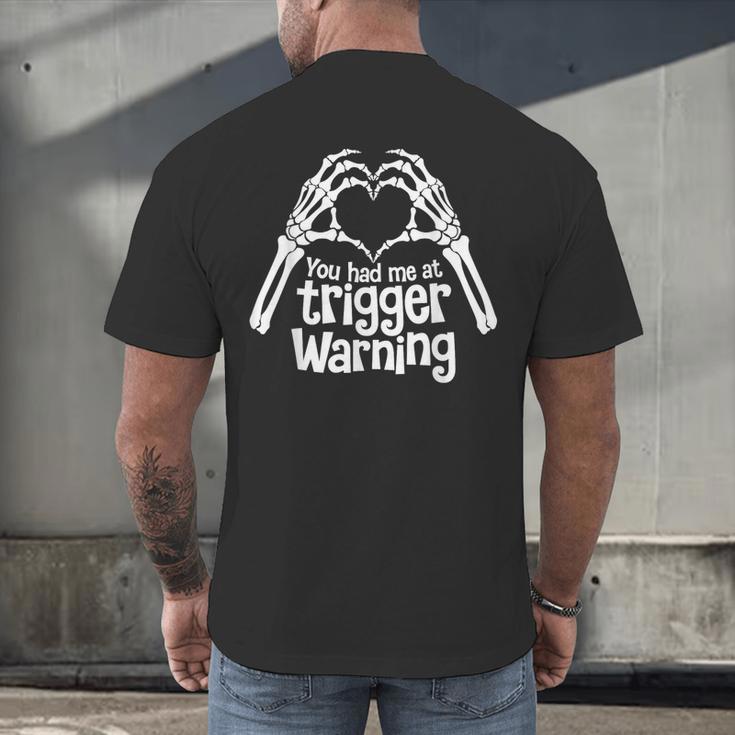 You Had Me At Trigger Warning Skeleton Book Reading Lover Men's Back Print T-Shirt You Had Me At Trigger Warning Skeleton Book Reading Lover Men's Back Print T-Shirt