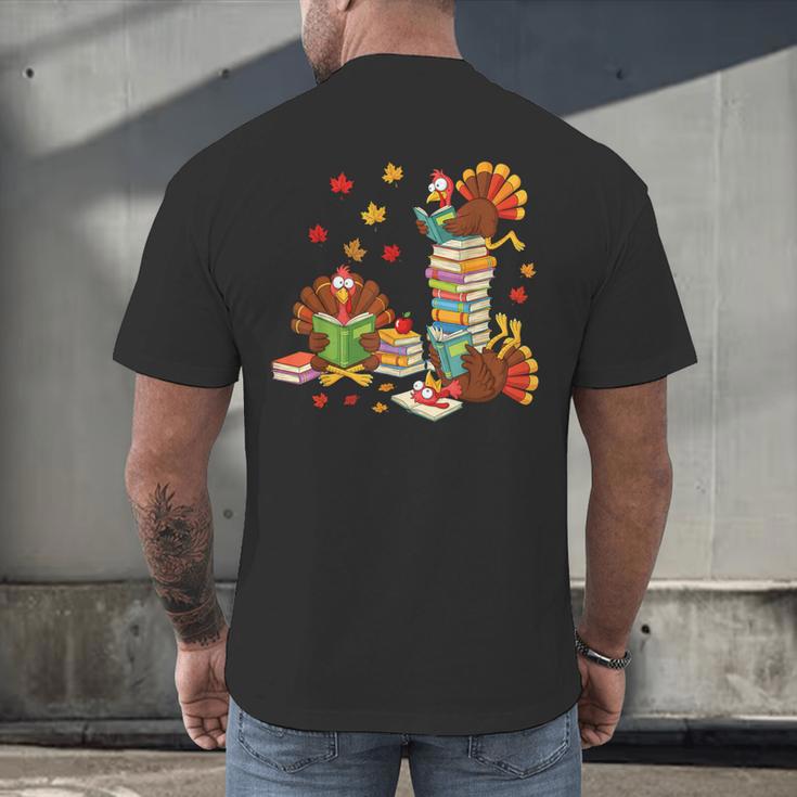 Turkey Reading Books Fall Librarian Book Lover Teacher Kids Men's Back Print T-Shirt