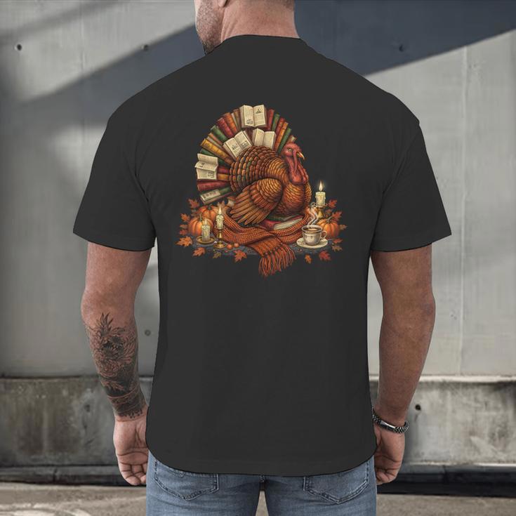 Turkey Reading Books Fall Season Thanksgiving Teacher Book Men's Back Print T-Shirt