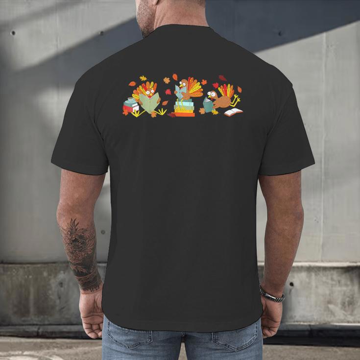 Turkey Reading Books Fall Thanksgiving Teacher Book Lovers Men's Back Print T-Shirt Turkey Reading Books Fall Thanksgiving Teacher Book Lovers Men's Back Print T-Shirt