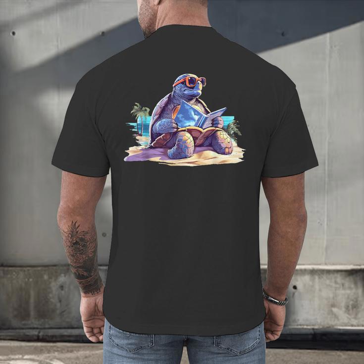 Turtle Wearing Sunglasses Reading A Book On The Beach Summer Men's Back Print T-Shirt