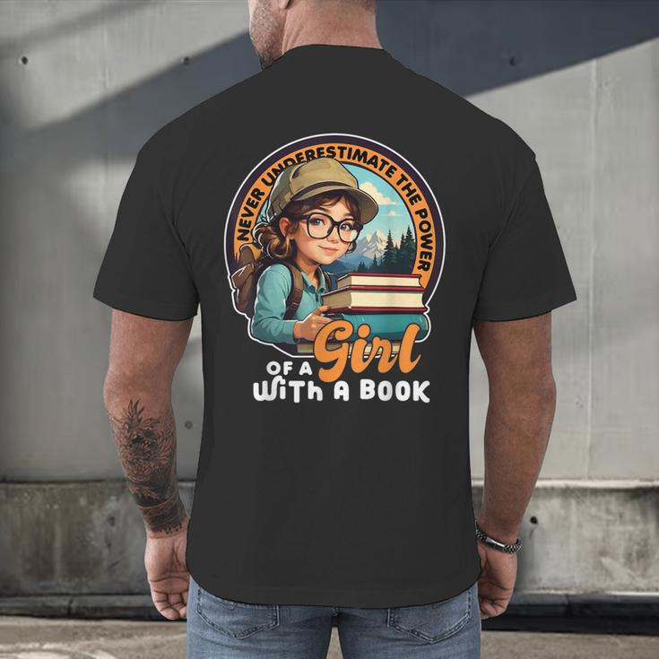 Never Underestimate The Power Of a Girl With a Book Reading Men's Back Print T-Shirt