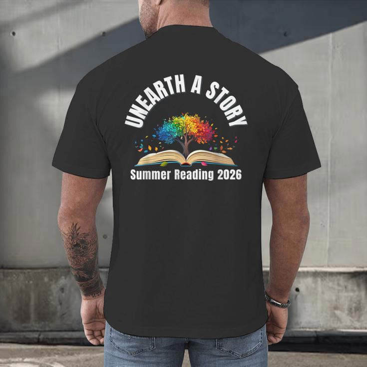 Unearth a Story 2026 Summer Reading Program Tree Book Men's Back Print T-Shirt