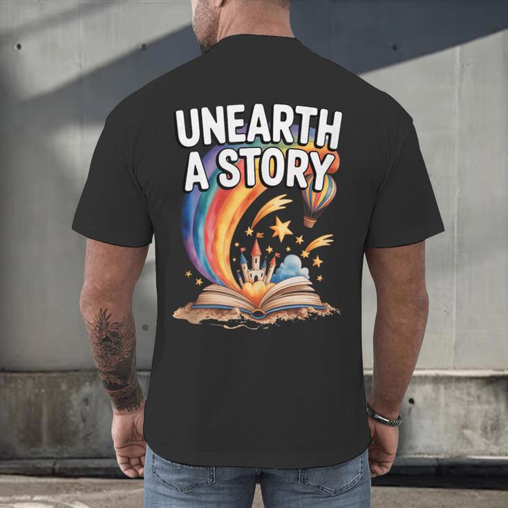Unearth A Story Rainbow Treasure Book Men's Back Print T-Shirt