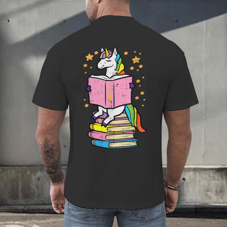 Unicorn Read Reading Book Librarian America Girls Women Men's Back Print T-Shirt Unicorn Read Reading Book Librarian America Girls Women Men's Back Print T-Shirt