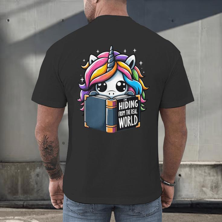 Unicorn Reading Book Reader Introvert Book Lover Humor Men's Back Print T-Shirt