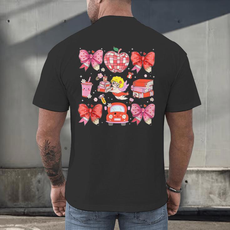 Valentine Cupid Coquette Pink Bow Apple Books Teacher Men's Back Print T-Shirt