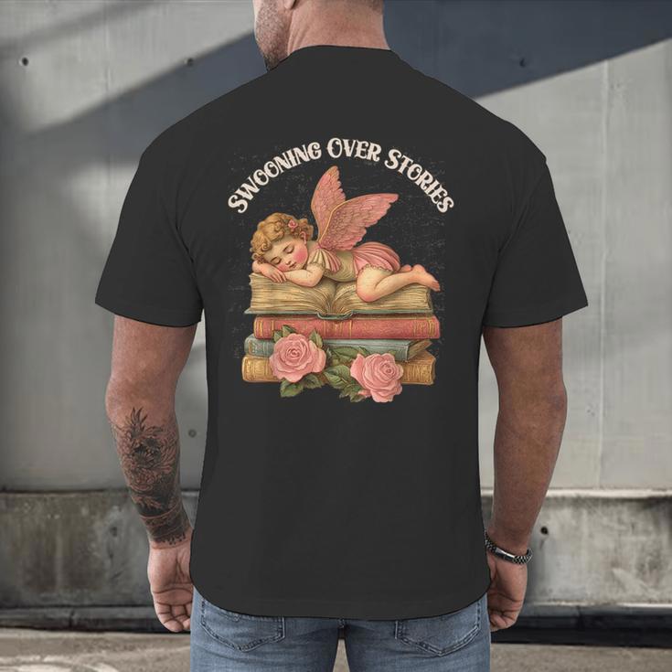 Valentine's Swooning Over Stories Cupid And Book Lover Tee Men's Back Print T-Shirt