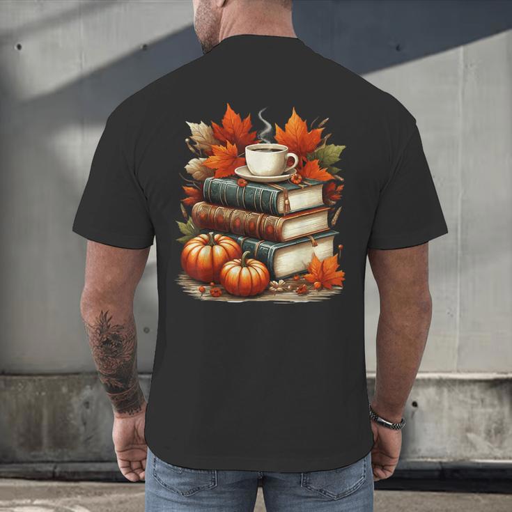 Vintage Autumn Books Coffee Pumpkin Fall Reading Men's Back Print T-Shirt