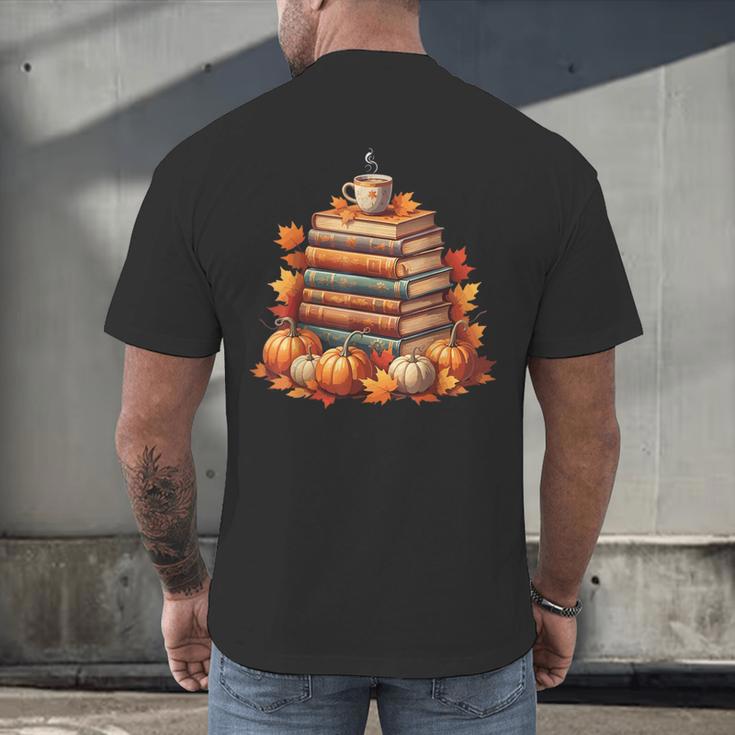Vintage Autumn Books Pumpkin Coffee Book Lover Reading Men's Back Print T-Shirt Vintage Autumn Books Pumpkin Coffee Book Lover Reading Men's Back Print T-Shirt