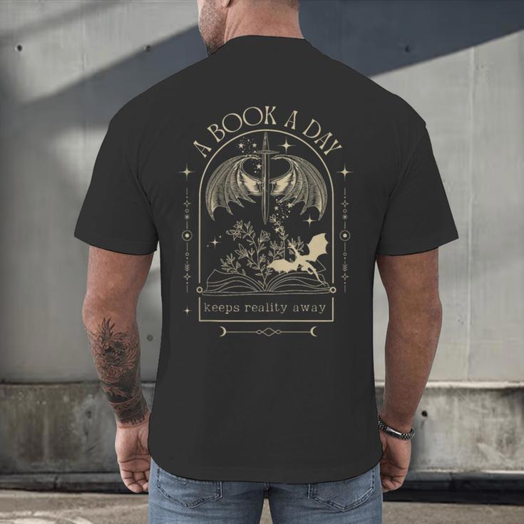 Vintage A Book a Day Keeps Reality Away Spicy Book Readers Men's Back Print T-Shirt