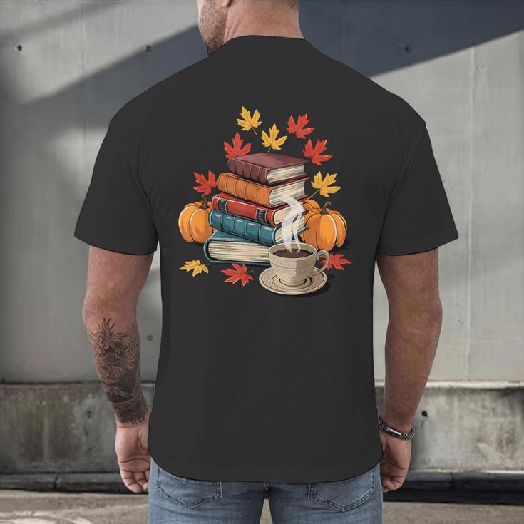 Vintage Books Tea Lovers Fall Autumn Leaves And Pumpkins Men's Back Print T-Shirt Vintage Books Tea Lovers Fall Autumn Leaves And Pumpkins Men's Back Print T-Shirt