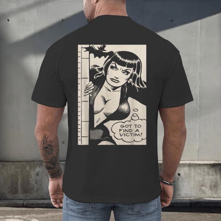 Vintage Vampire Bat Vampire Pin Up Girl Horror Comic Book Men's Back Print T-Shirt Vintage Vampire Bat Vampire Pin Up Girl Horror Comic Book Men's Back Print T-Shirt
