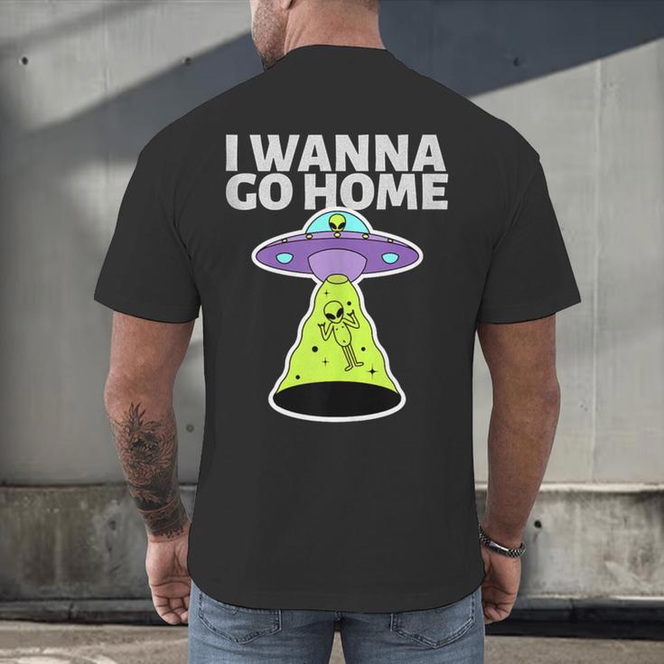 I Wanna Go Home Introvert UFO UAP Flying Saucer Trippy Alien Men's Back Print T-Shirt