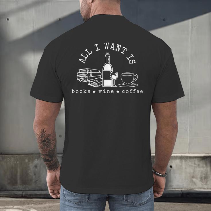 I Want Books Wine Coffee Men's Back Print T-Shirt