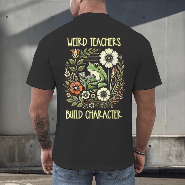 Weird Teachers Build Character Frog Reading Book Librarian Men's Back Print T-Shirt Weird Teachers Build Character Frog Reading Book Librarian Men's Back Print T-Shirt