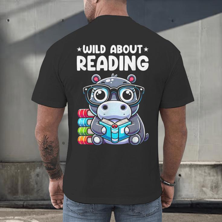 Wild About Reading Book Lover Hippo Men's Back Print T-Shirt