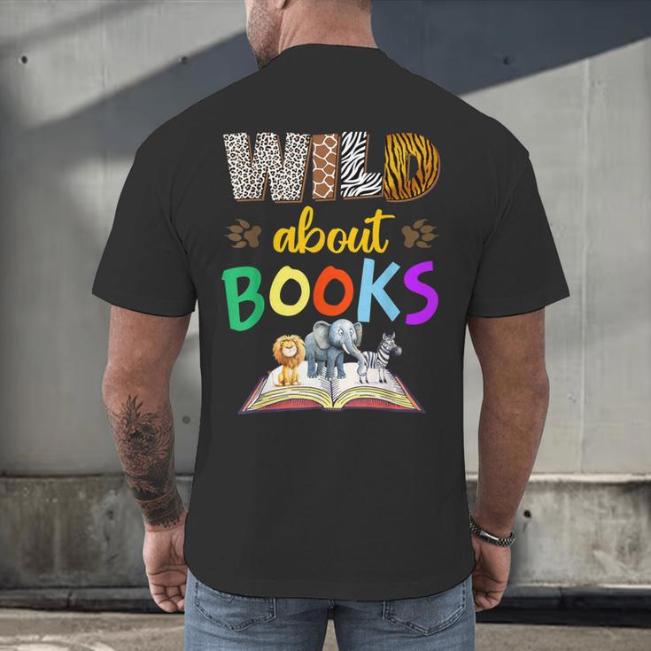 Wild About Reading Books Reader Bookworm Animals Book Lover Men's Back Print T-Shirt