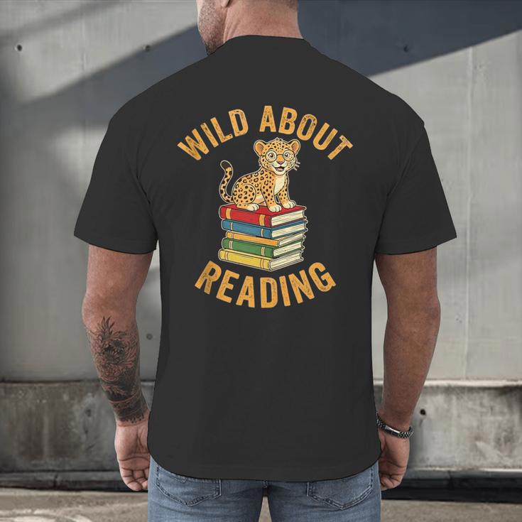 Wild About Reading Cute Leopard Teacher Kids Book Lover Men's Back Print T-Shirt