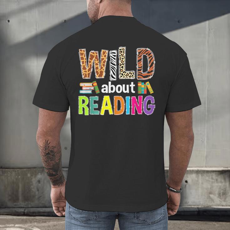 Wild About Reading Library Day Reading Books & Bookworm Men's Back Print T-Shirt