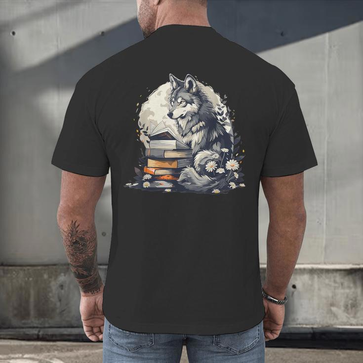 Wolf Reading Book Librarian Library Wolves Men's Back Print T-Shirt Wolf Reading Book Librarian Library Wolves Men's Back Print T-Shirt