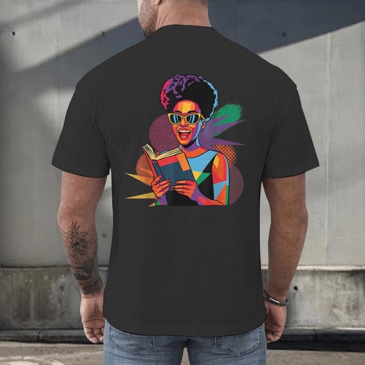 Woman Reading Book Lover Geometric Girl Afro History Men's Back Print T-Shirt