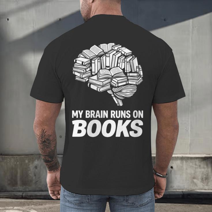 Women's My Brain Runs On Books Reading Bookworm Men Women Men's Back Print T-Shirt