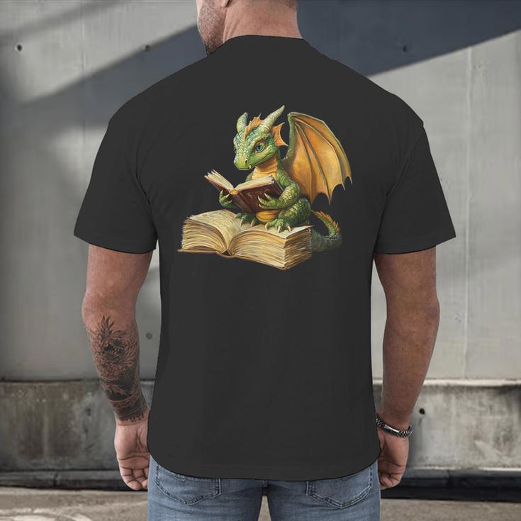 Women's Dragon Bookworm Reading Book Graphic Men's Back Print T-Shirt Women's Dragon Bookworm Reading Book Graphic Men's Back Print T-Shirt