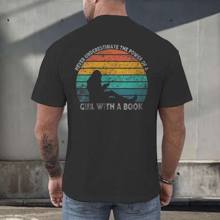 Women's Never Underestimate The Power Of A Girl With Book Reading Men's Back Print T-Shirt Women's Never Underestimate The Power Of A Girl With Book Reading Men's Back Print T-Shirt