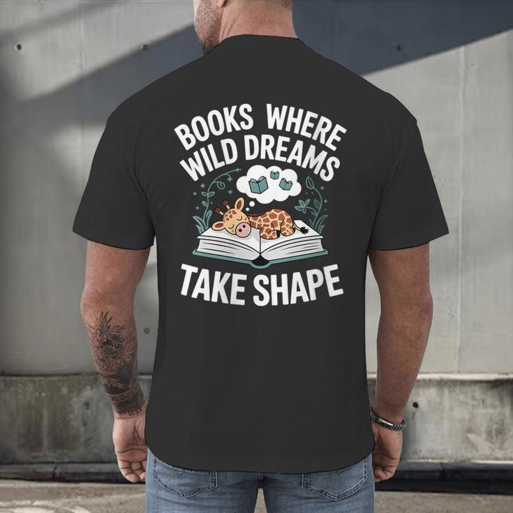 Women's Wild Dreams Reading Giraffe Book Reader Zoo Animals Kids Men's Back Print T-Shirt Women's Wild Dreams Reading Giraffe Book Reader Zoo Animals Kids Men's Back Print T-Shirt